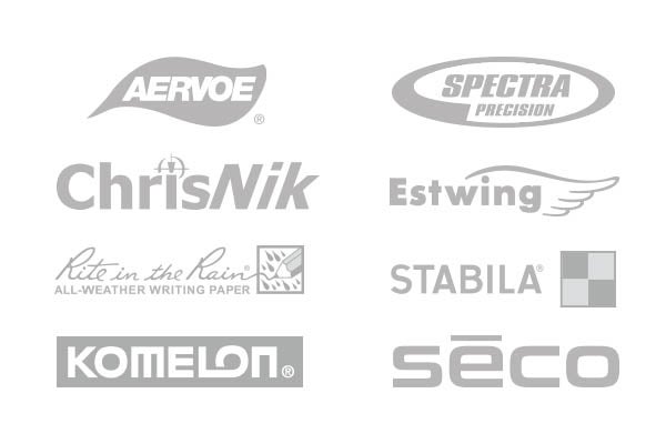 logos of aervoe, spectra, chrisnik, estwing, rite in the rain, stabila, komelon, seco
